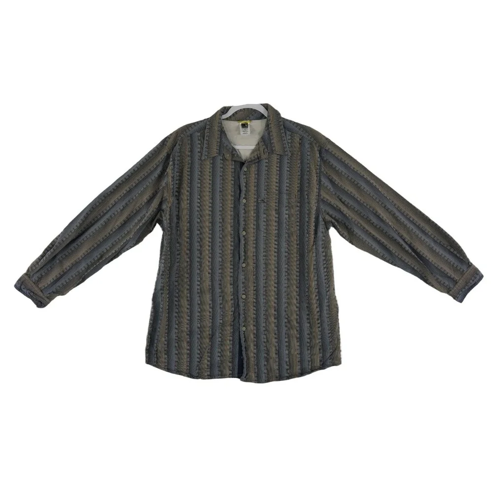 The North Face A5 Shirt Men's Size Large Brown Grey Striped 100% Cotton Button